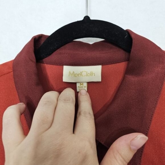 Modcloth Just My Typist Long Sleeve Pleated Shirt Dress In Brick Medium - Picture 3 of 10